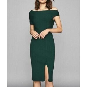 Reiss Dress Size M Lavinia Ribbed Knit Asymmetrical Midi Green Elegant Structure